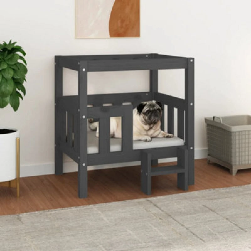 Image of VIDAXL Dog Bed Grey 65.5x43x70cm Solid Wood Pine Vidaxl 822374