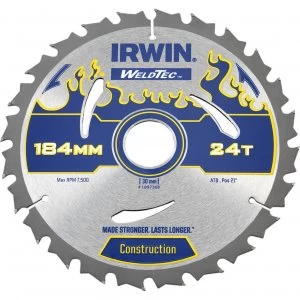 Image of Irwin Weldtec Construction Saw Blade 184mm 24T 30mm
