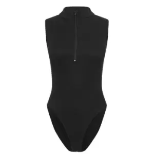 I Saw It First Sleeveless Zip Bodysuit - Black