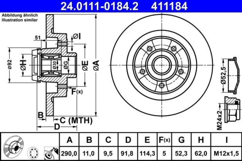 Image of ATE 24.0111-0184.2 Brake disc solid, Coated, with ABS sensor ring Brake Disc (82)