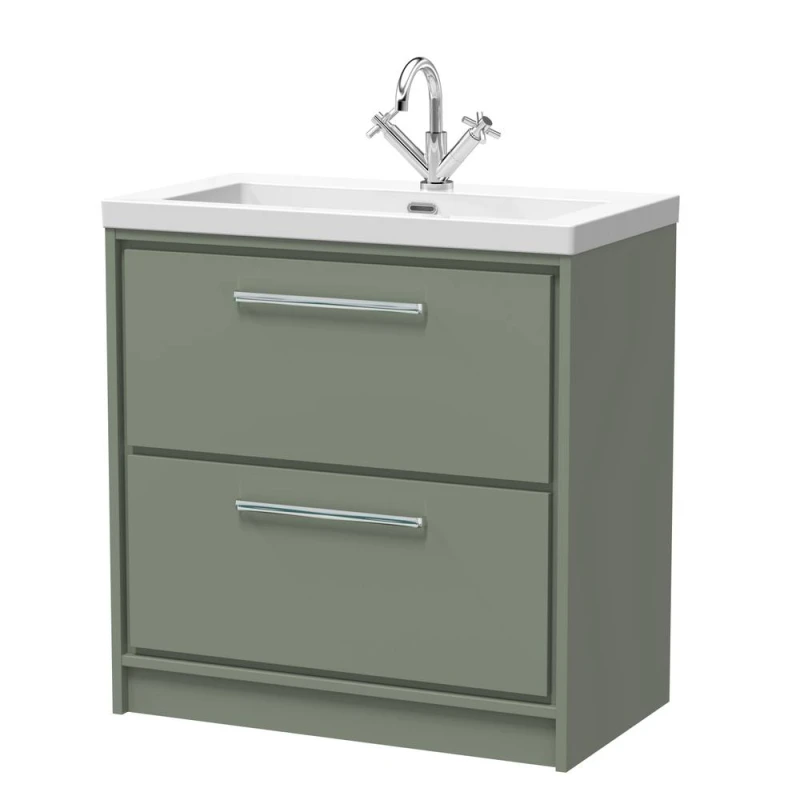 Image of Balterley Modern Bathroom 2 Soft-Close Drawer Floor Fireclay Basin, Green, 800mm in Green Green Unisex