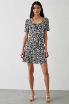 Image of Mono Printed Tie Front Mini Dress