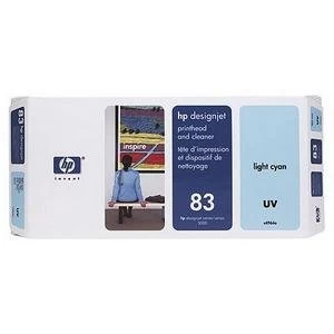Image of HP 83 UV Light Cyan Printhead and Printhead Cleaner