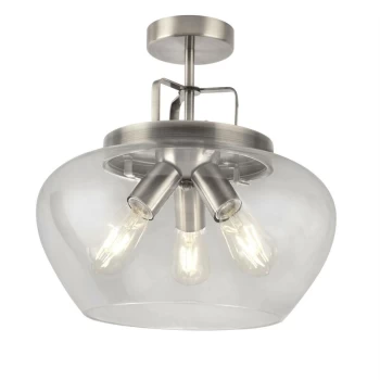 image of Searchlight Boule - 3 Light Semi Flush Satin Silver, Glass, E27