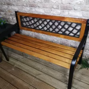 image of 118cm Wooden 2 Seater Garden Bench with Metal Frame & Lattice Inlay