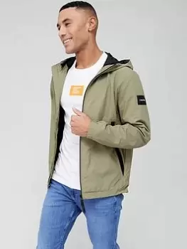 Image of Calvin Klein Crinkle Nylon Hooded Blouson Jacket, Khaki, Size 2XL, Men