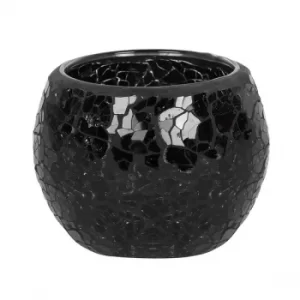 Image of Small Round Black Crackle Candle Holder