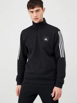 image of Adidas 3 Stripe 1/4 Zip Sweatshirt - Black