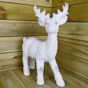 image of 40cm Tall Standing Reindeer With Snow Finish - Koopman