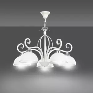 Image of Wivara White Multi Arm Pendant Ceiling Light with White, Silver Glass Shades, 5x E27