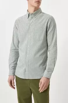 Image of Mens Green Long Sleeve Striped Pocket Shirt