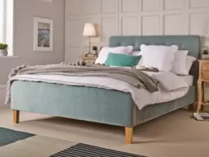 Image of LPD Pierre 5ft King Size Aqua Blue Velvet Upholstered Fabric Bed Frame