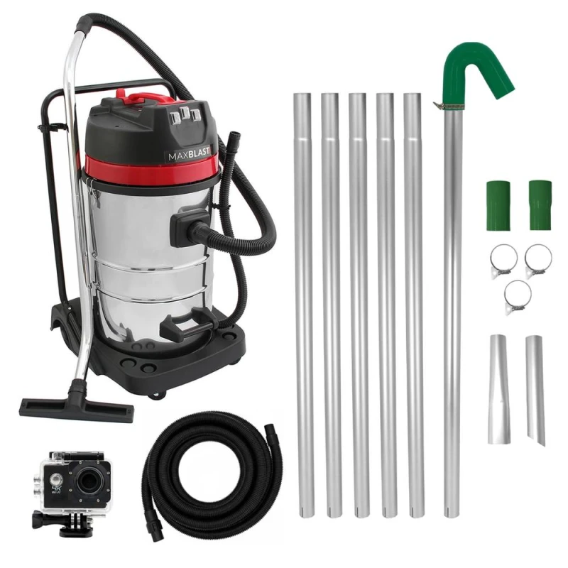 Image of Monstershop 80L Wet & Dry Vacuum, Gutter Vacuum Poles, 5m Hose & Camera in Silver Silver Unisex
