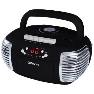 image of Groov-e Retro Boombox Portable CD & Cassette Player with Radio - Black