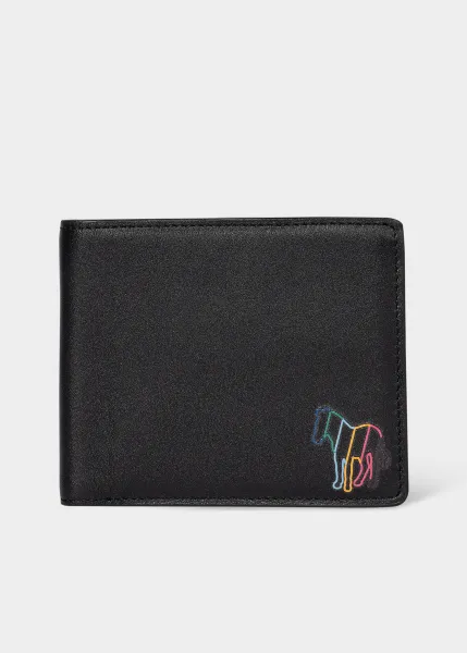 Image of Ps Paul Smith Black Leather 'Broad Stripe Zebra' Billfold Wallet