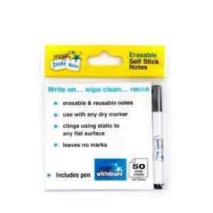 image of Magic Whiteboard Sticky Notes & Pen 50 Sheet 10x10cm