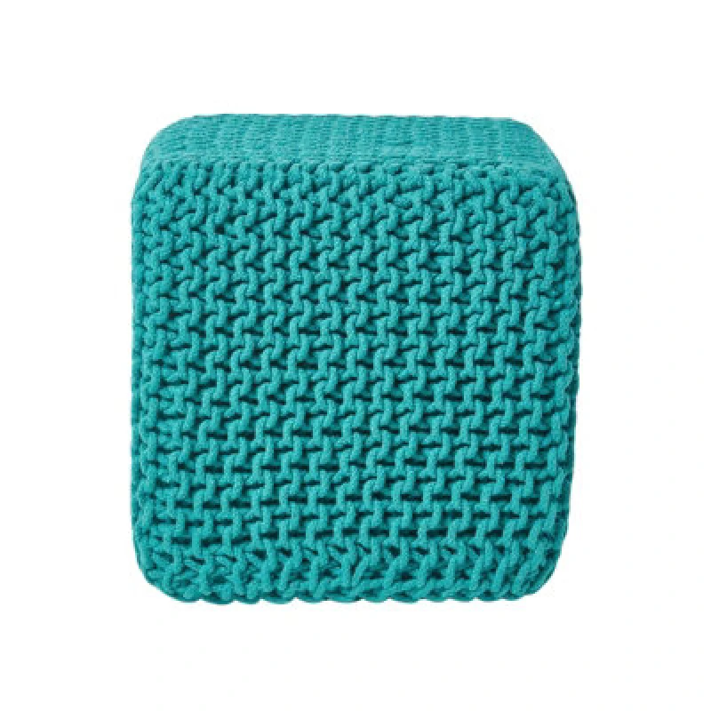 Image of Homescapes Cube Cotton Knitted Pouffe Footstool Green