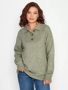 image of Long Tall Sally Sage Button Placket Jumper, Green, Size 10-12, Women