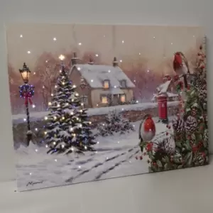 Image of H30cm x 40cm Christmas Scene With Robins Wall Art Canvas