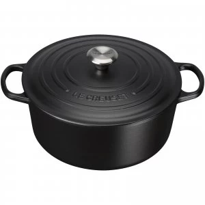 image of Le Creuset Signature Cast Iron Round Casserole Dish - 20cm - Satin Black