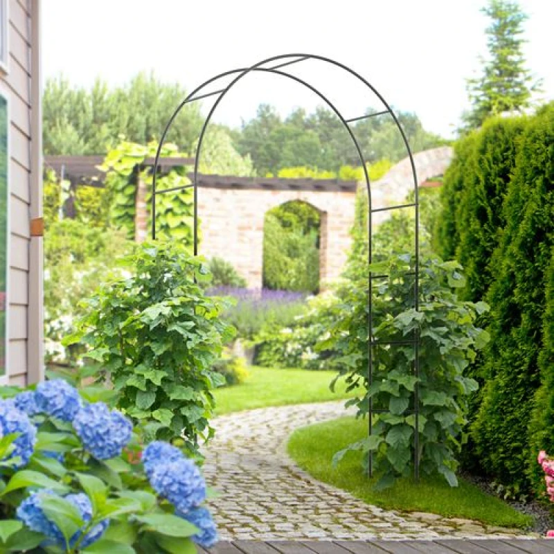 Image of Outsunny Outdoor Garden Arch, Metal Garden Arbor for Climbing Plants Black