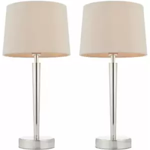 Image of 2 pack Modern Table Lamp & usb Charger Nickel & Mink Shade Metal Bedside Light