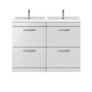 image of Nuie Athena 1200 Floor Standing 4-drawer Vanity & Polymarble Double Basin - Gloss Grey Mist