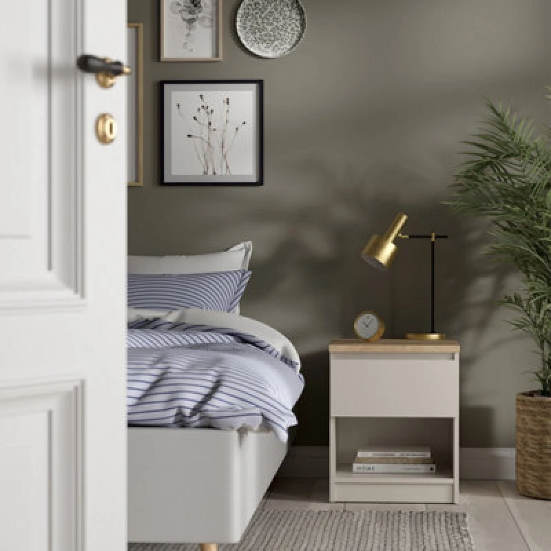 Image of Furniture To Go Naia Bedside 1 Drawer 1 Shelf In Cashmere Jackson Hickory (W) 49.5 X (H) 40.4 X (D) 40Cm