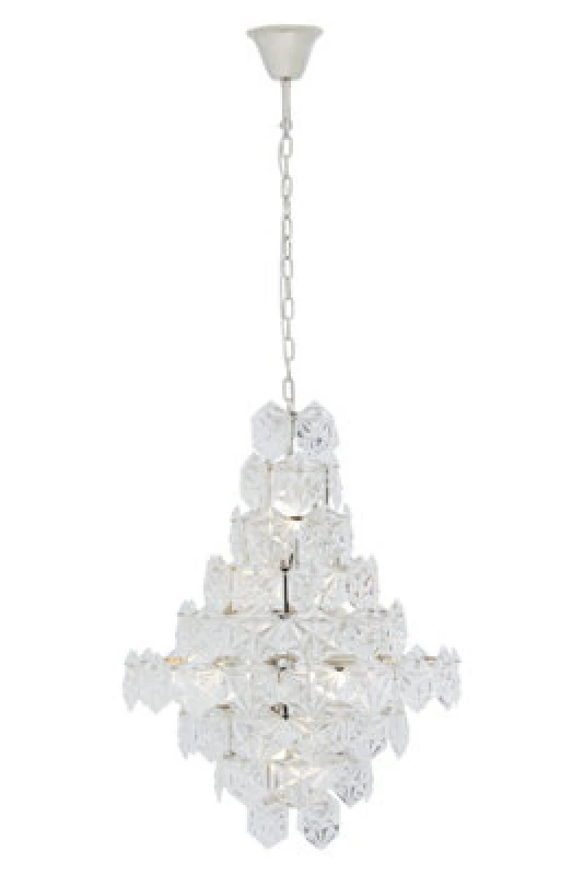 Image of Orsina Classical Silver Leaf Chandelier, 12 Bulb Teardrop Glass Pendant Light, Vintage-Inspired Ceiling Light