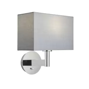 Image of Wall Light & Shade Chrome Plate & Grey Fabric 60W E27 Living Room e10658