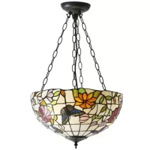 image of Medium Tiffany Butterfly Pendant Light - Dark Bronze Finish - 3 x 60W E27 GLS