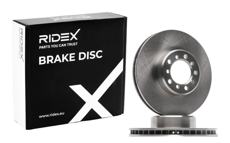 Image of RIDEX 82B0875 Brake disc Front Axle, Vented, Cast Iron, Uncoated, Untreated, without bolts/screws Cast Iron Brake Disc (82)