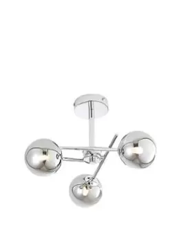 image of Spa Lindos 3 Light Ceiling Light Smoke Glass and Chrome