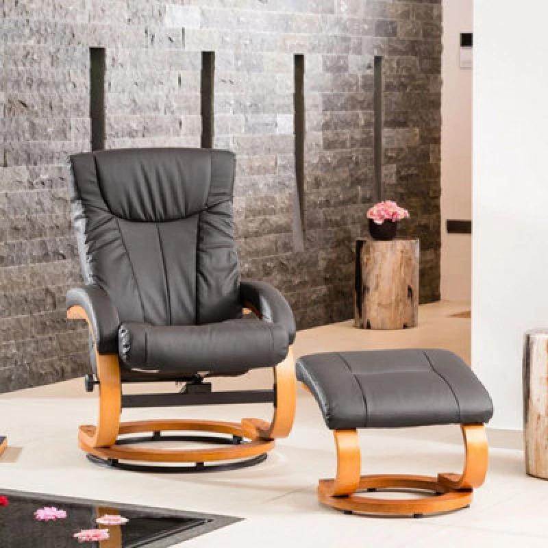 Image of Modena Bonded Leather And Pu Swivel Based Based Recliner And Footstool - Grey