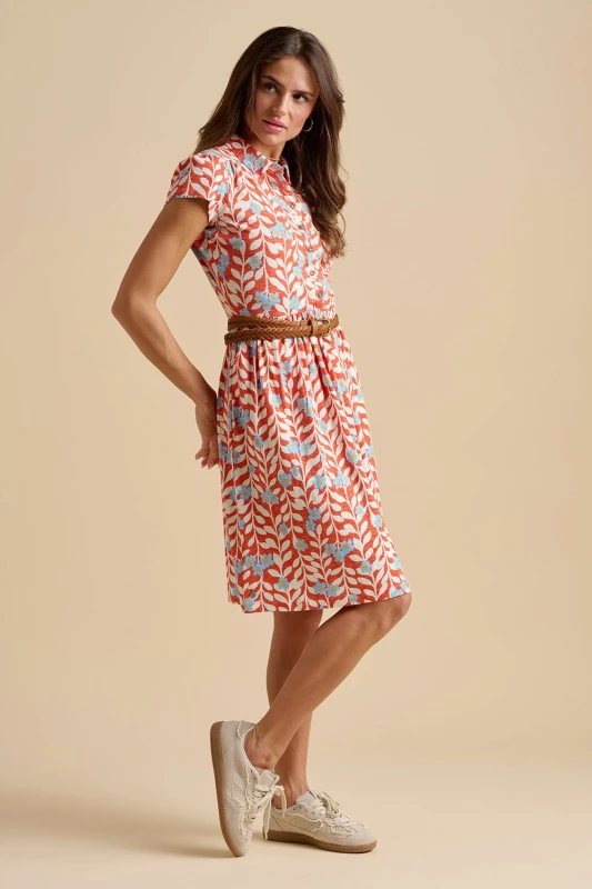 Image of Brakeburn Womens Spring Vine Knee Length Dress in Red Size: 16 Red Female 16