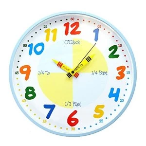 image of Hometime Childrens Blue Teach The Time Wall Clock