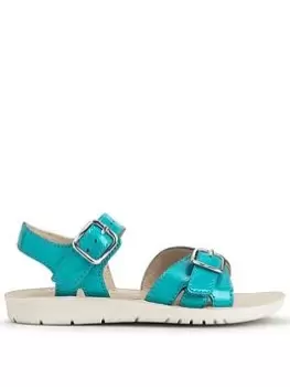 Image of Start-rite Enchant Blue Glitter Patent Leather Adjustable Sandals - Blue Size 10 Younger