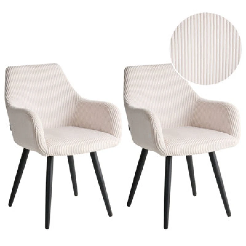 Image of Beliani Set Of 2 Dining Chairs Mori Corduroy Light Beige