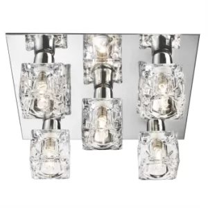 Image of Ice Cube LED 5 Light Flush Ceiling Light Chrome and Glass