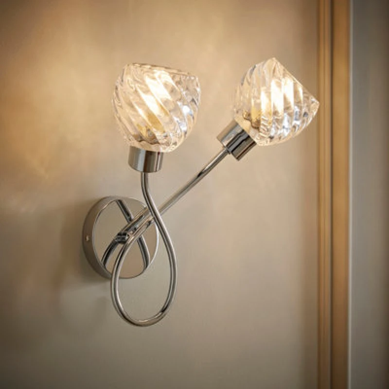 Image of Valuelights Reyka Chrome 2 Way Wall Light With Crystal Glass Shades