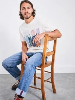 Image of White Stuff Pedal Organic Graphic T-Shirt - White, Size L, Men