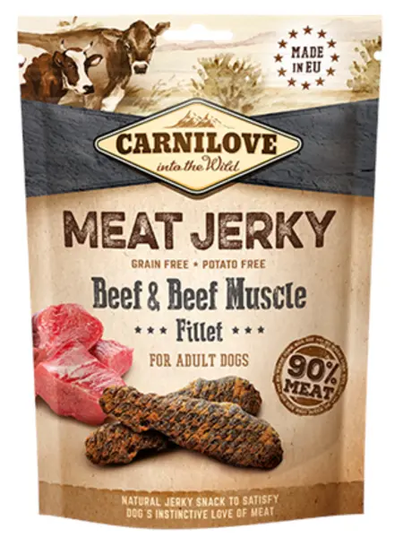 image of Carnilove Beef and Beef Muscle Jerky Fillet Dog Treat 100g