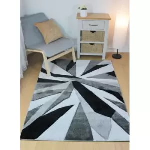 image of Modern Shatter Splinter Design Hand Carved Soft Black/Grey Rug Home Carpet in 120x170cm (4'x5'6'')