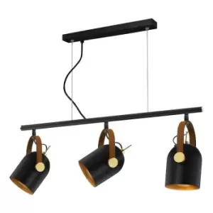 image of Schuller Adame - Pendant Light Straight Bar, Matt Black, Gold Paint, 3x E14