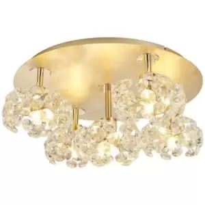 image of Luminosa Beluga Round 5 Light G9 Flush Light With French Gold And Crystal Shade