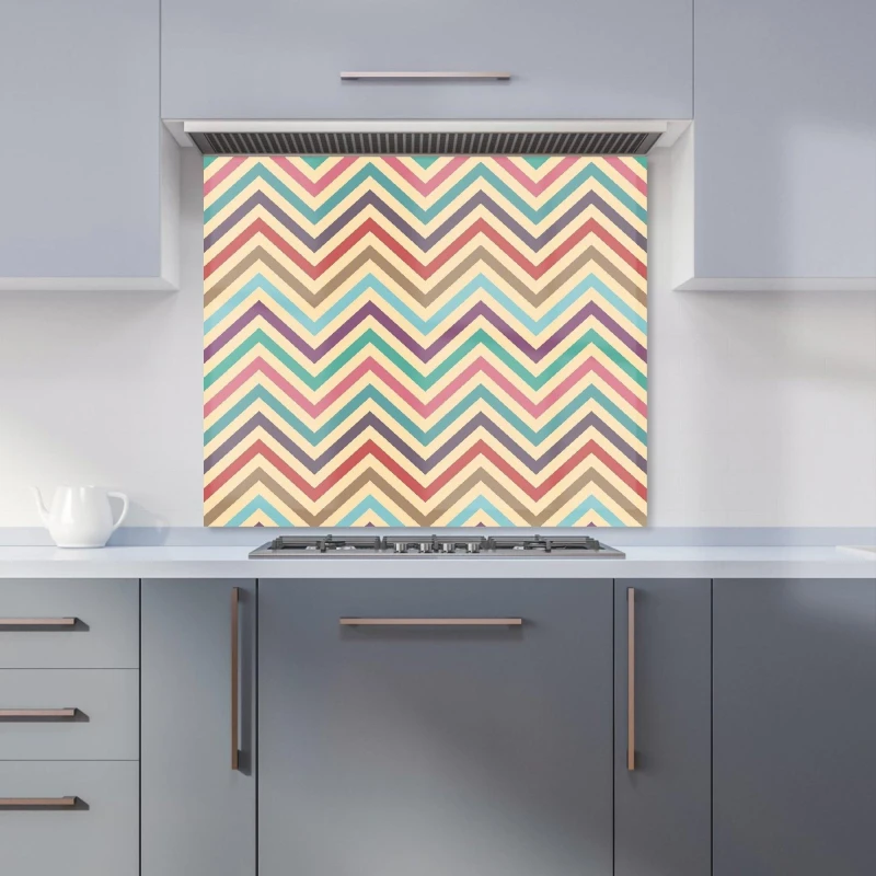 Image of Warren Reed - Designer Geometric Vintage Colored Chevron Pattern Kitchen Splashback in Green Size: 600mm x 750mm Green Unisex 600mm x 750mm