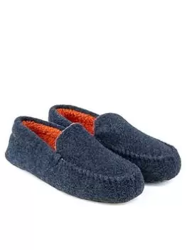 Image of Totes Isotoner Isotoner Isotoner Felt Moccasin Slippers with Contrast Lining & Sock - Navy, Size 11, Men