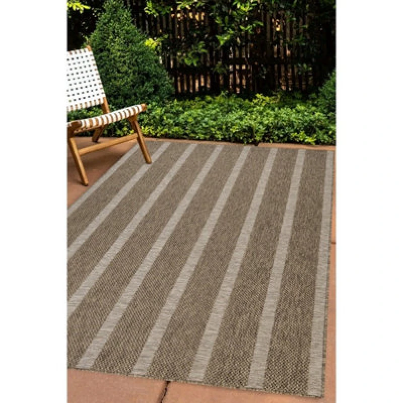 Image of Melrose Summer Stripe Latte Low Pile Height 3mm Indoor Outdoor Large Area Rug - 160/230Cm