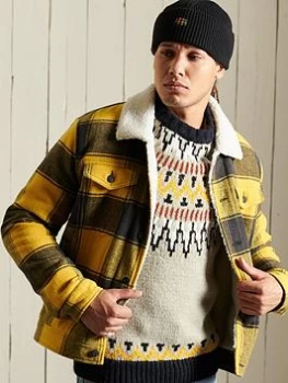 Image of Superdry Wool Sherpa Trucker Jacket - Yellow/Black, Yellow/Black, Size 2XL, Men