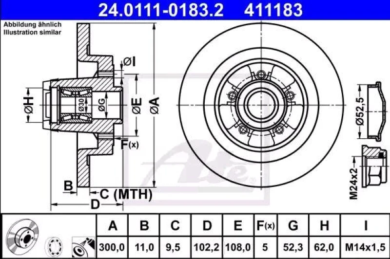 Image of ATE 24.0111-0183.2 Brake disc solid, Coated, with ABS sensor ring Brake Disc (82)